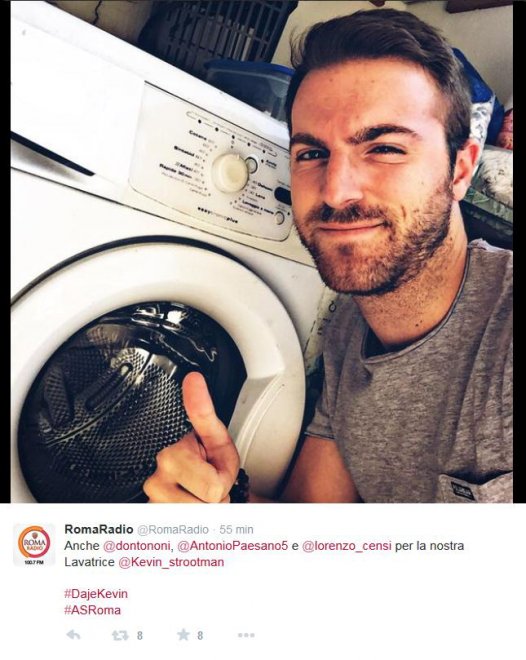 "Auguri campione", Twitter invaso dalle lavatrici per Strootman. C'è anche quella di Garcia