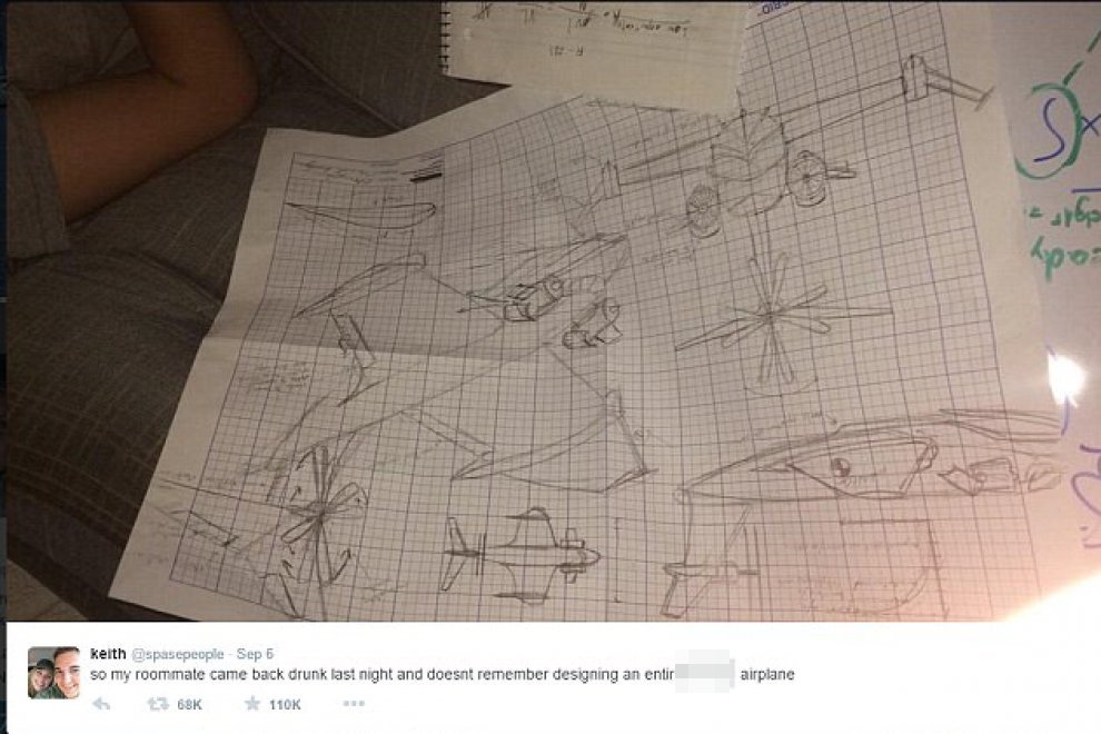 Usa, il progetto dell'aeroplano è geniale: lo disegna uno studente ubriaco