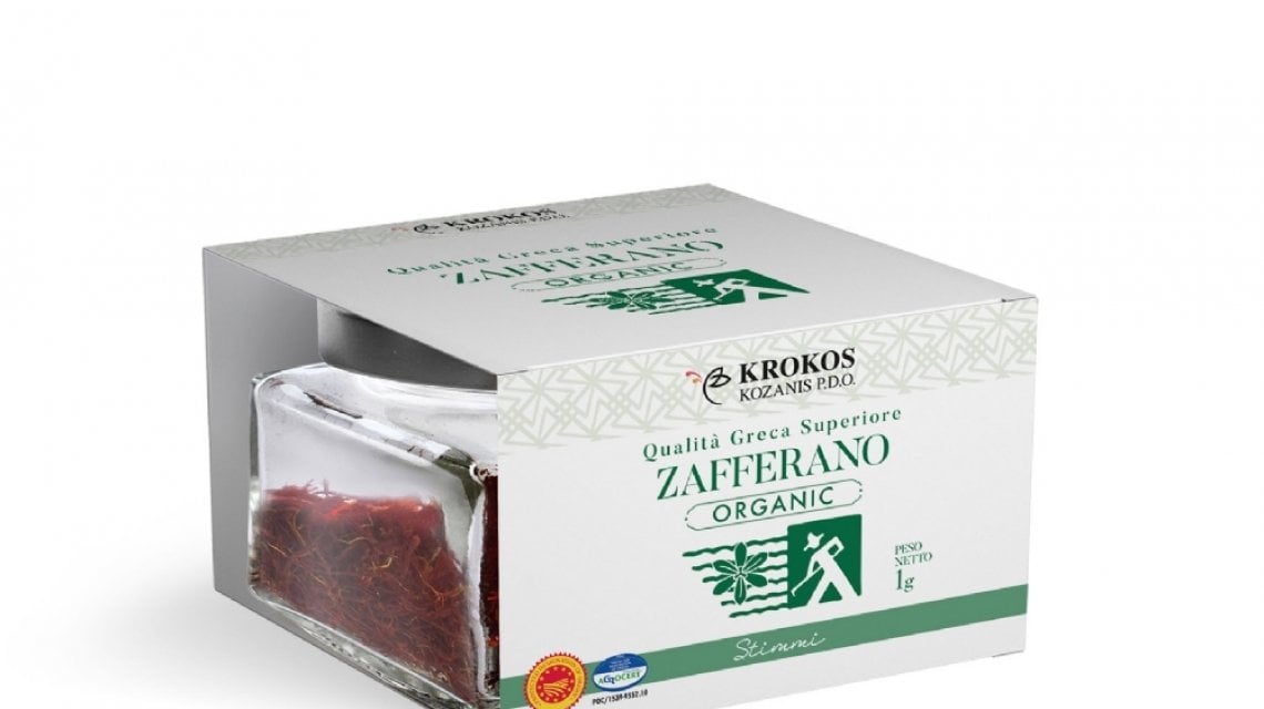 Una confezione di zafferano Krokos Kozanis Dop