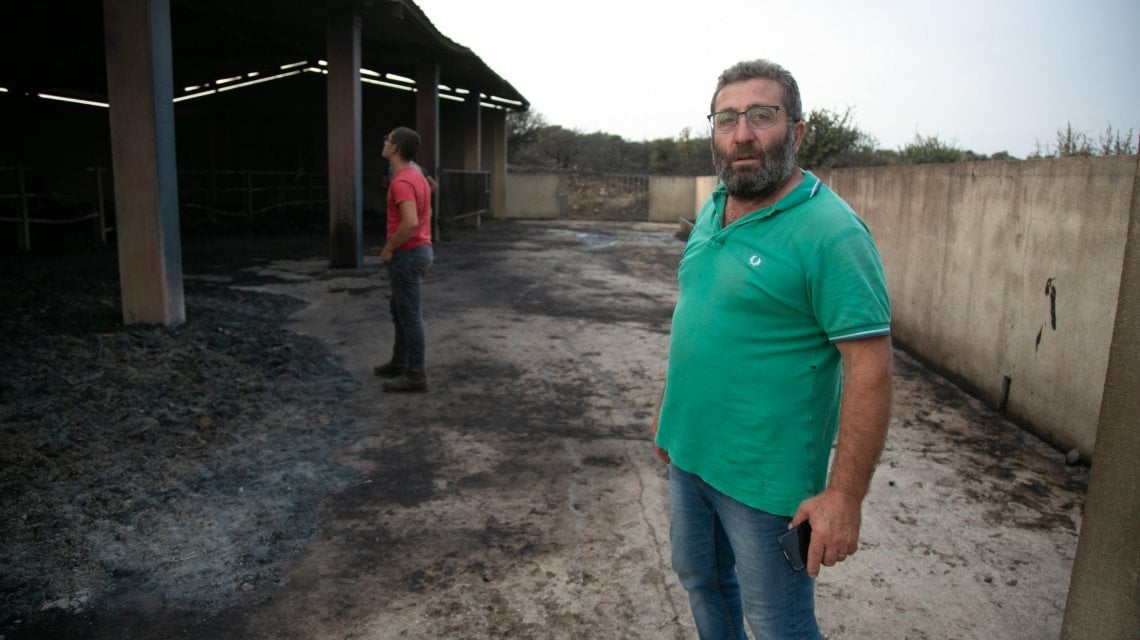 Dante Casule, allevatore di Cuglieri con il bestiame a Sennariolo, ha perso un capannone, 180 balle di fieno e due cavalli. (Foto\Ansa)