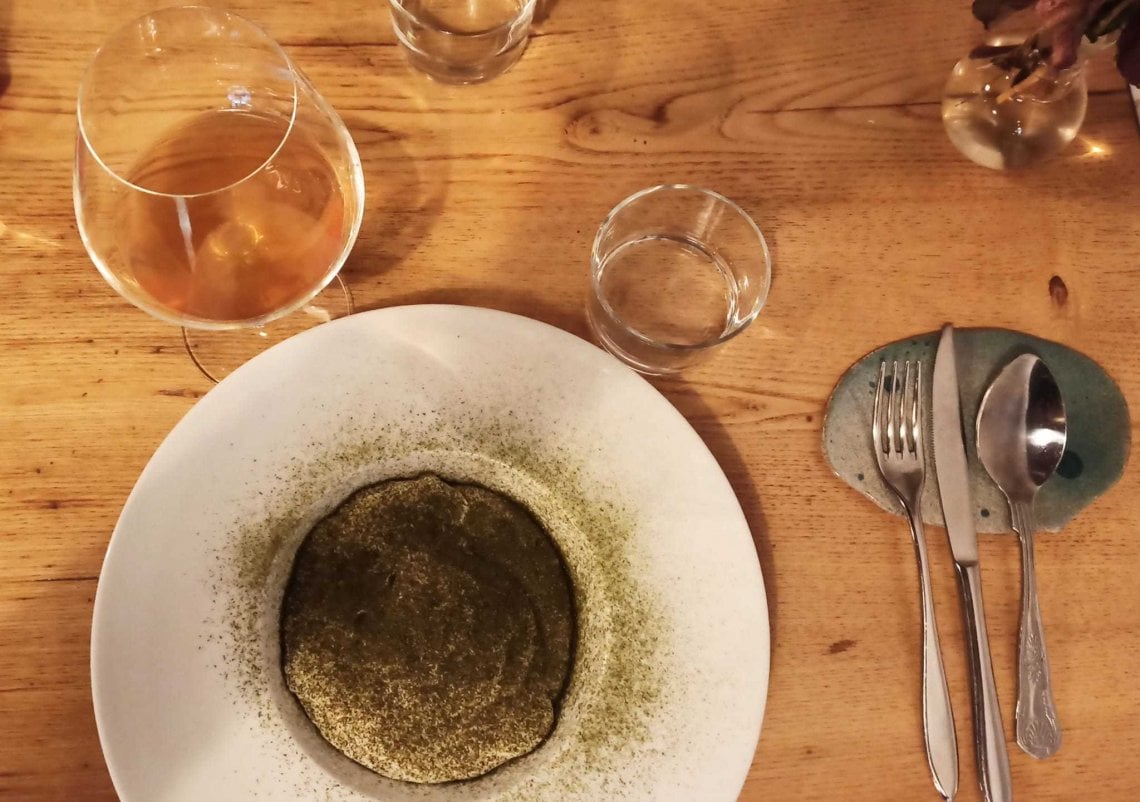Uovo, Parmigiano reggiano, topinambur e alga Nori