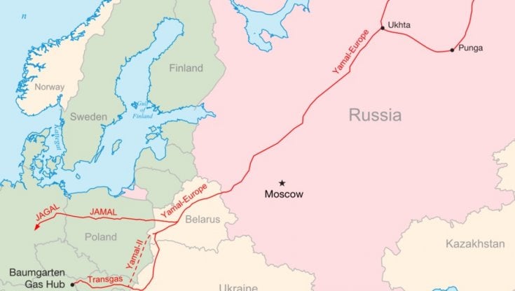 Il tracciato del gasdotto Yamal. Wikipedia