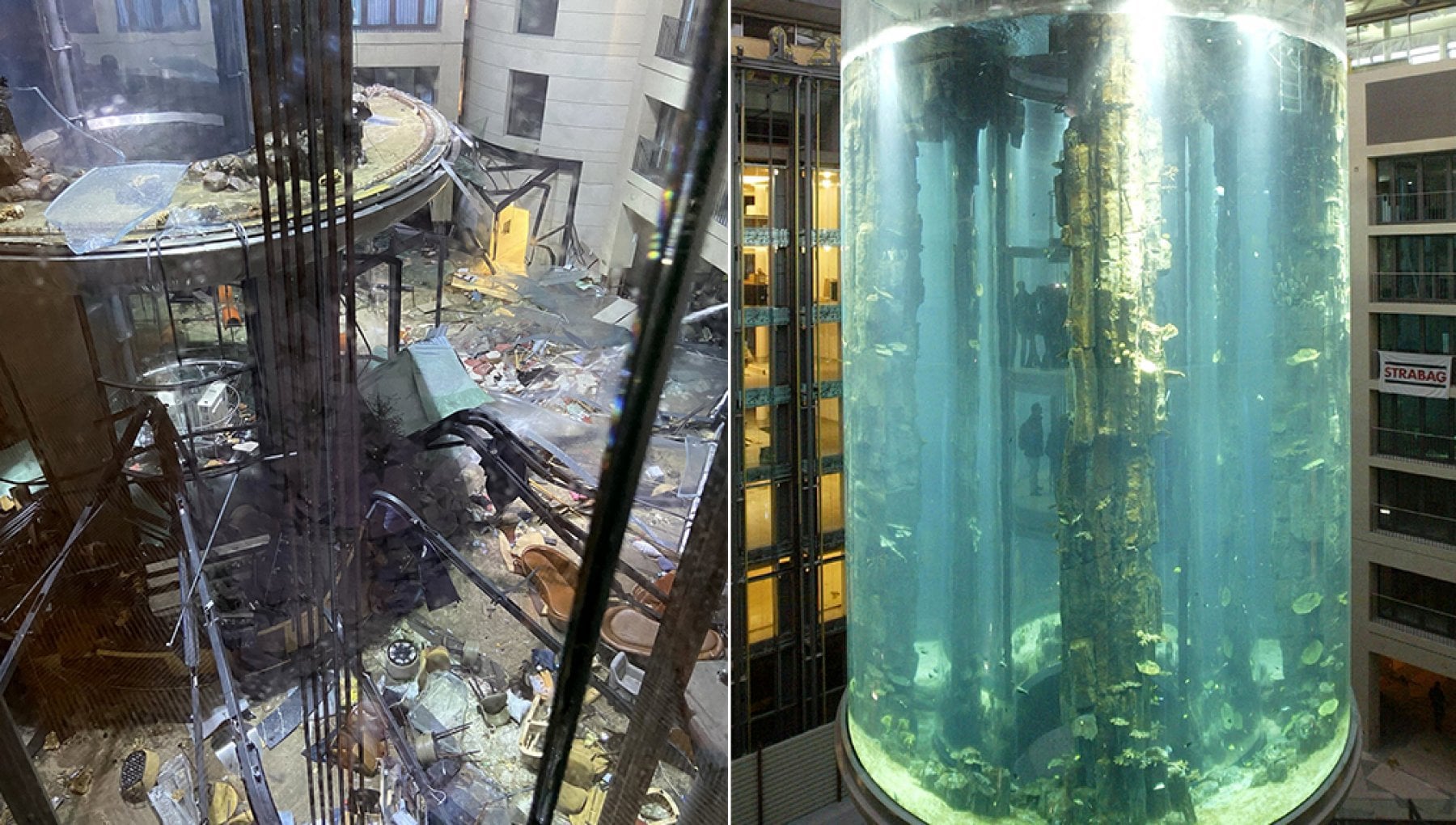 A Berlino è esploso AquaDom, il più grande acquario cilindrico del ...