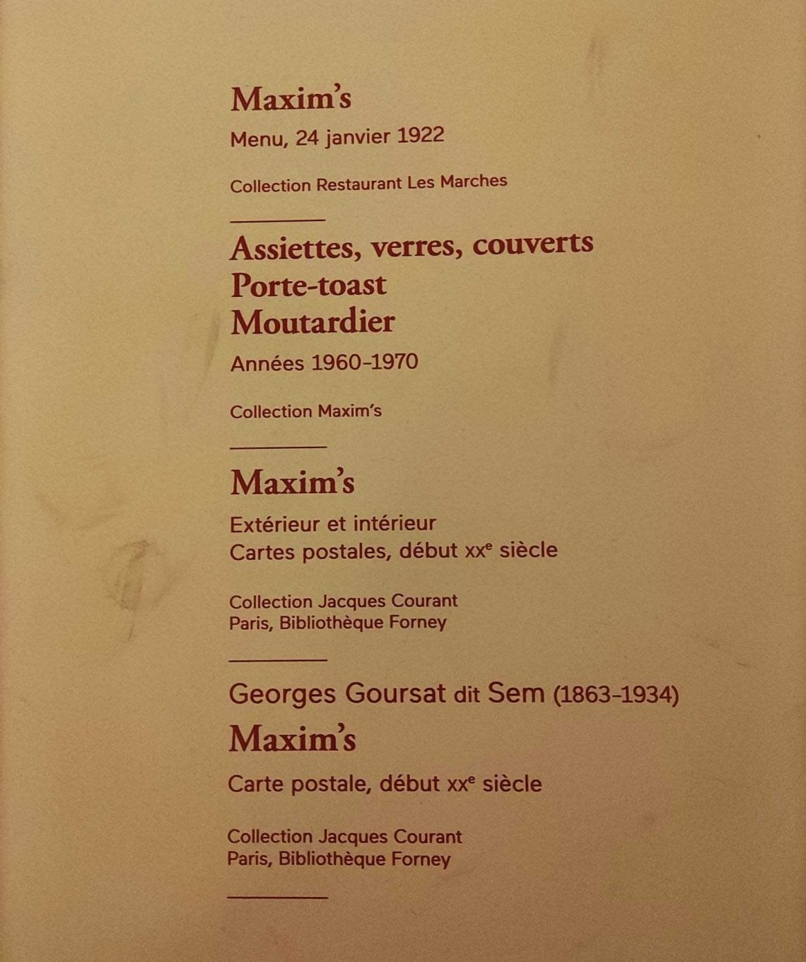 Il men&ugrave; di Maxim's del 1922