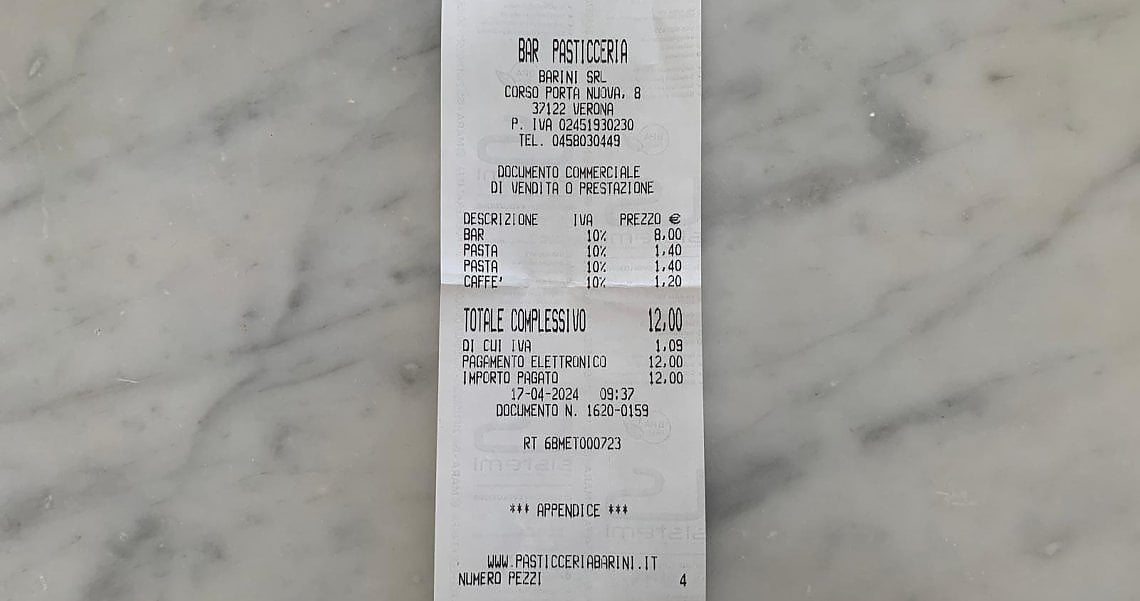Il conto: 12 euro