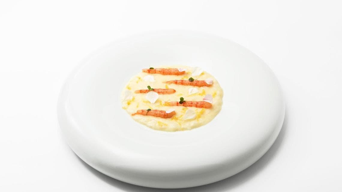 Il Risotto al burro bianco, limone e gamberi rossi di David Fiordigiglio