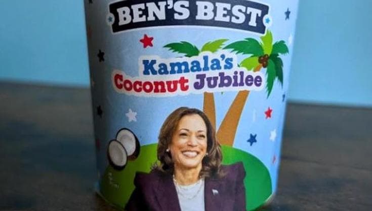 Gusto al cocco con caramello e decorazioni rosse per Kamala Harris