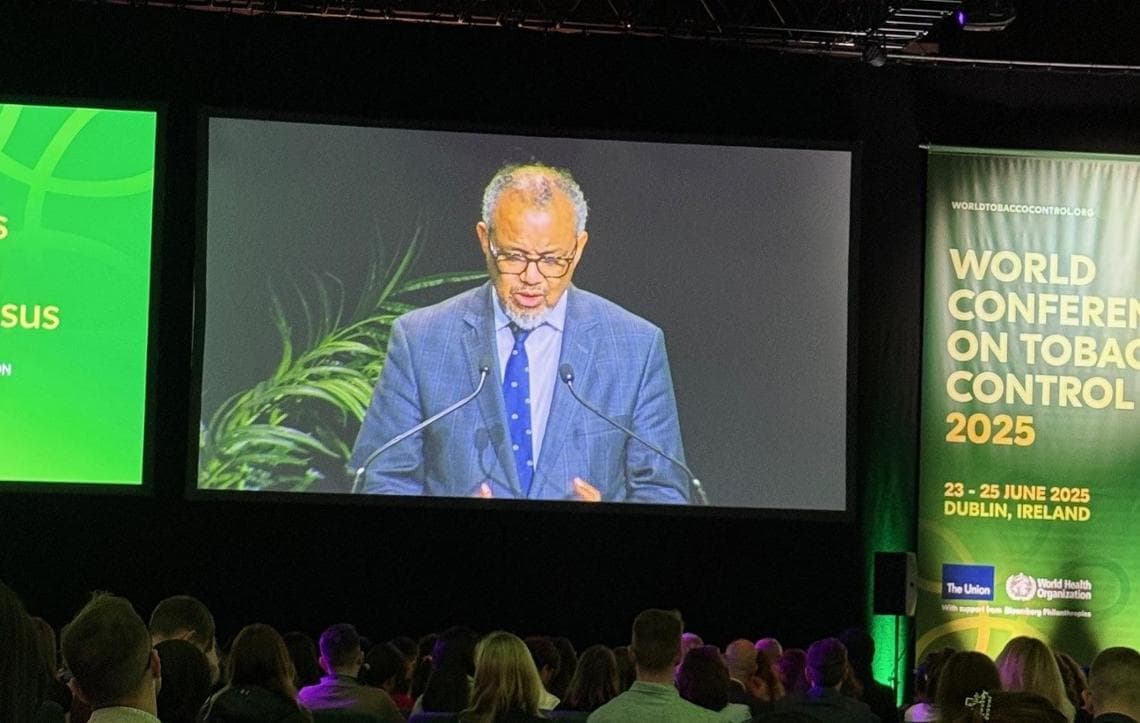 Il direttore generale Oms Tedros Ghebreyesus sul palco a Dublino