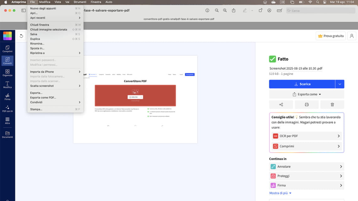 Il metodo alternativo su Mac: usare il programma Anteprima