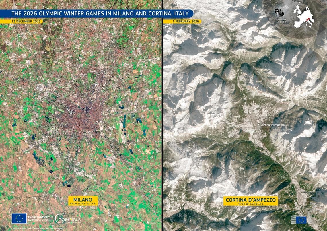 Milano ve Cortina'nın uydu görüntüleri (fotoğraf: Copernicus.eu)