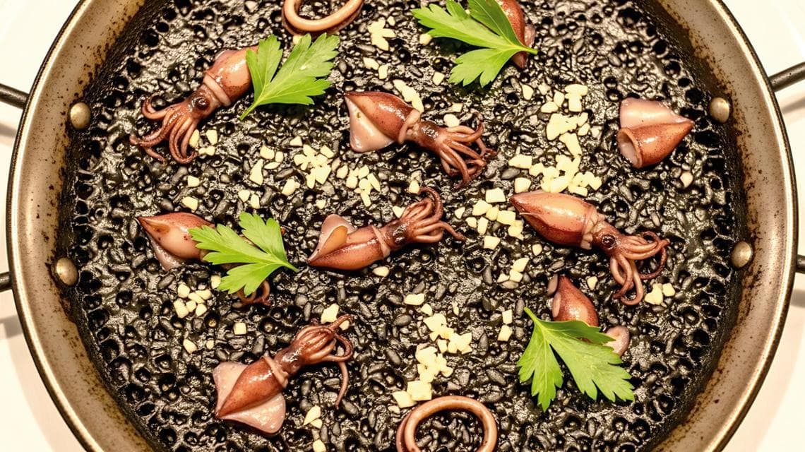 Arroz Negro, tipico della costa della provincia di Alicante, con nero di seppia