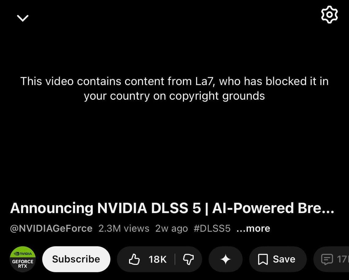 Come appariva su YouTube il video di NVIDIA bloccato