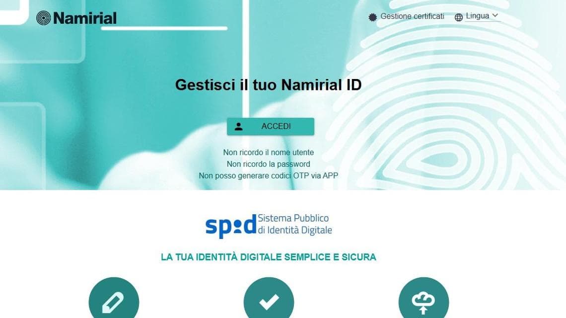 Accedere dalla home di Namirial per cambiare l'e-mail associata allo SPID