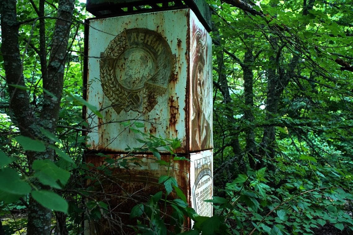 Pripyat çevresindeki bitki örtüsünde Lenin'in yer aldığı reklam posterleri. (fotoğraf: Riccardo Venturi/UNEP)