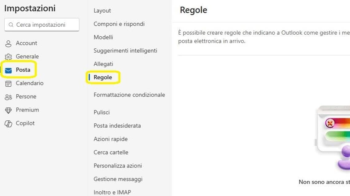 Dalle Impostazioni si possono anche creare delle Regole