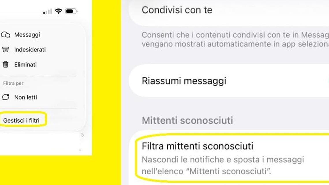 L'opzione Filtra mittenti sconosciuti su iPhone