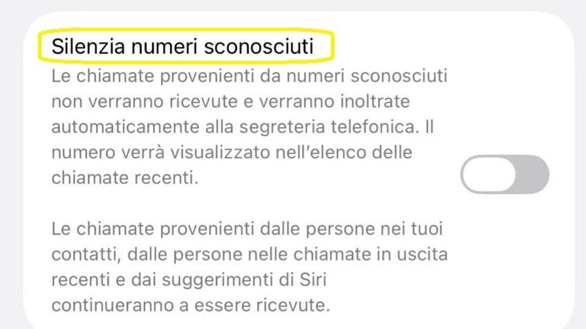 L'opzione Silenzia i numeri sconosciuti su iPhone
