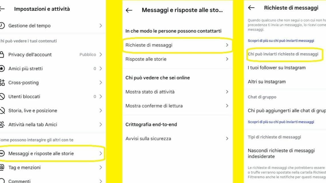 Qui si decide chi può inviare richieste di messaggi su Instagram