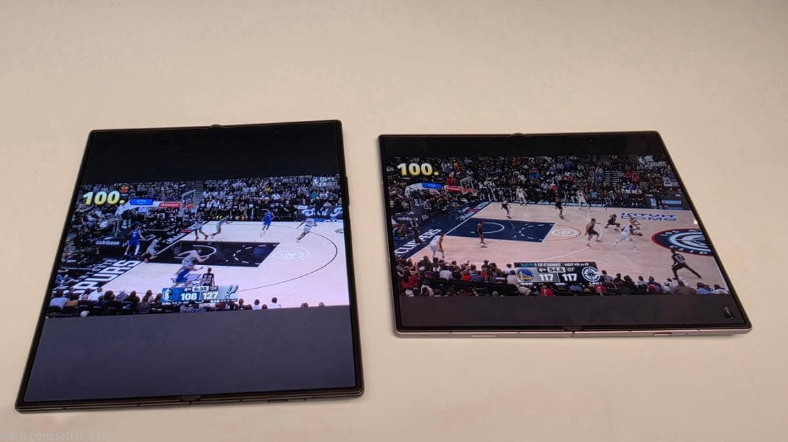 A sinistra, il Galaxy Z Fold 8 Ultra aperto. A destra, il Galaxy Z Fold 8