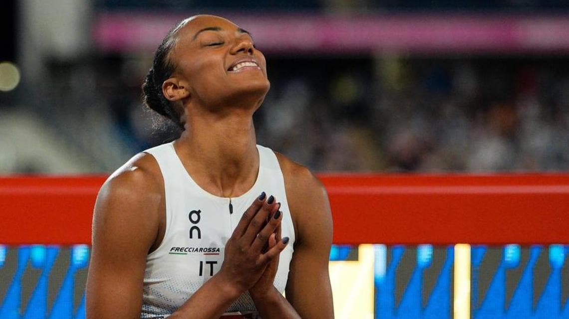 Larissa Iapichino dopo la gara che le è valsa l'oro nel salto in lungo ai Campionati Europei di Atletica Leggera 2026