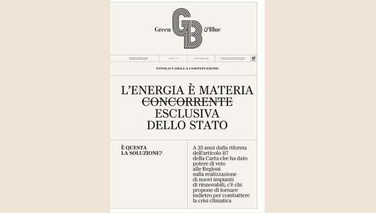 La copertina del numero di Green&Blue dedicato alle energie rinnovabili, in edicola il 30 settembre