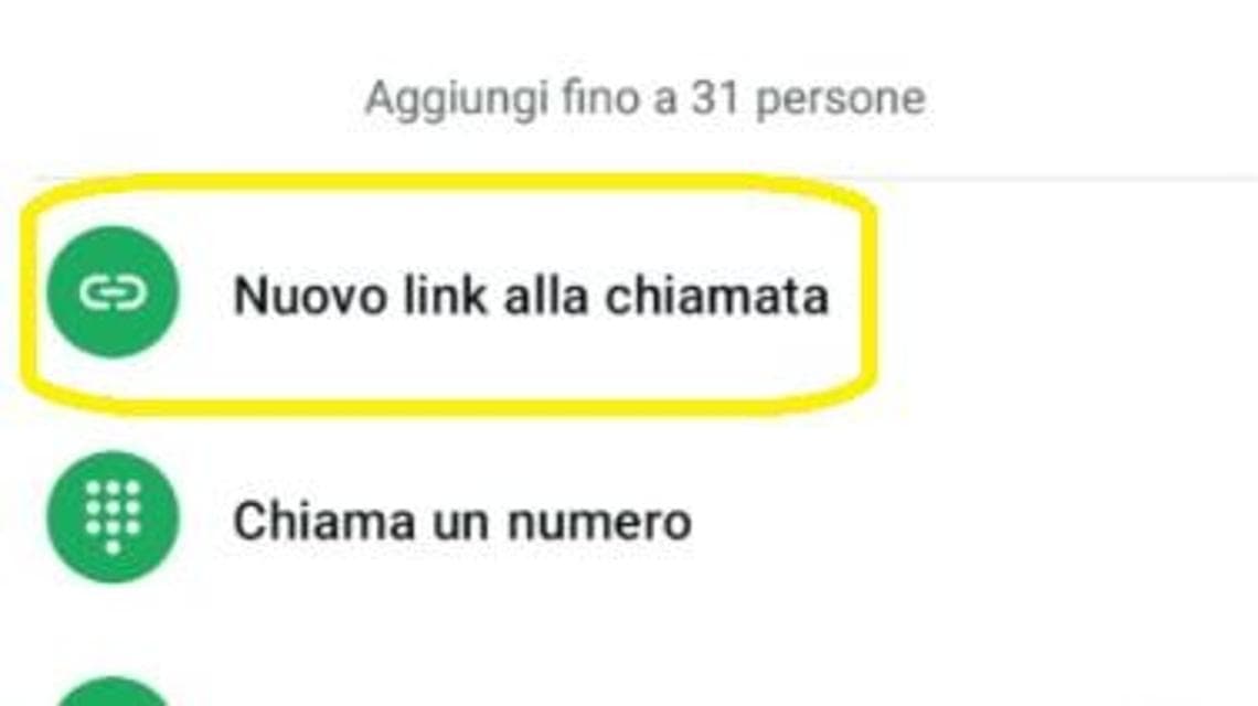Da Chiamate, si seleziona il pulsante + e poi Nuovo link alla chiamata