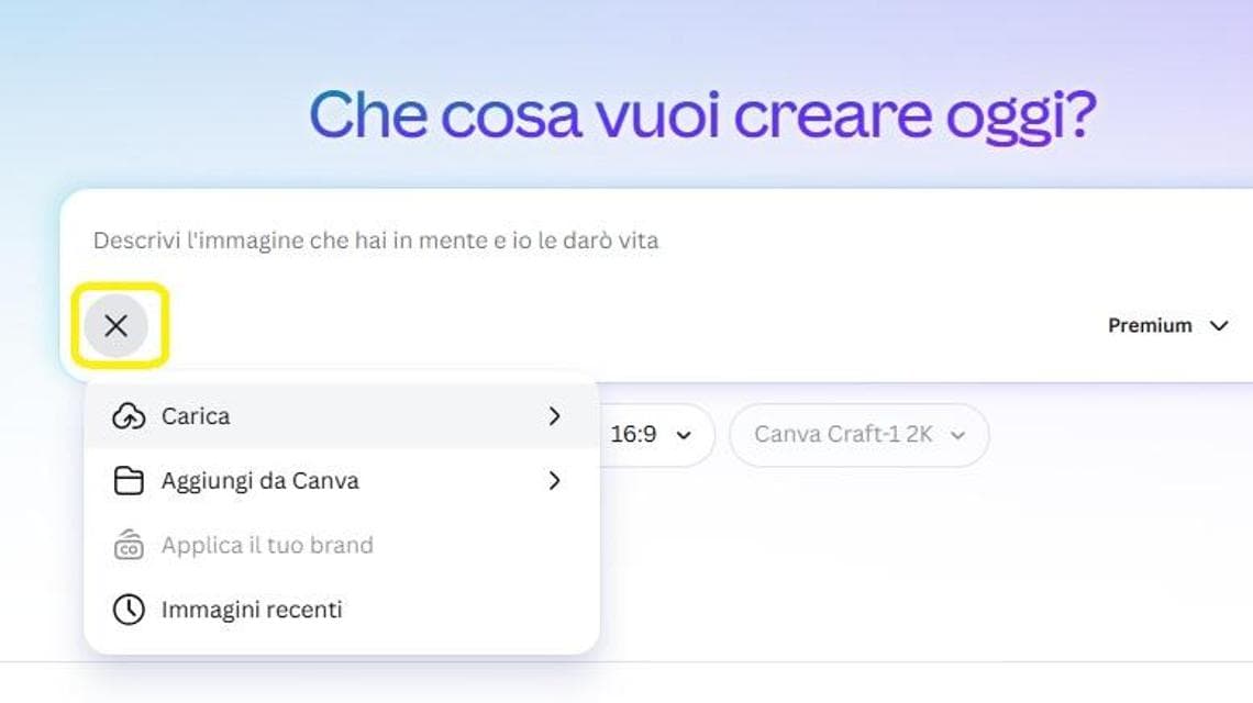 Selezionando "+" si può caricare un'immagine di riferimento per lavorarci sopra
