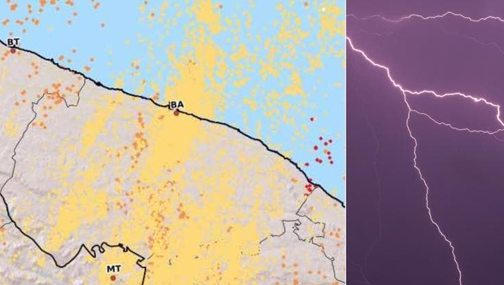 Maltempo, una tempesta di fulmini sulla Puglia: oltre 15mila registrati in un’ora