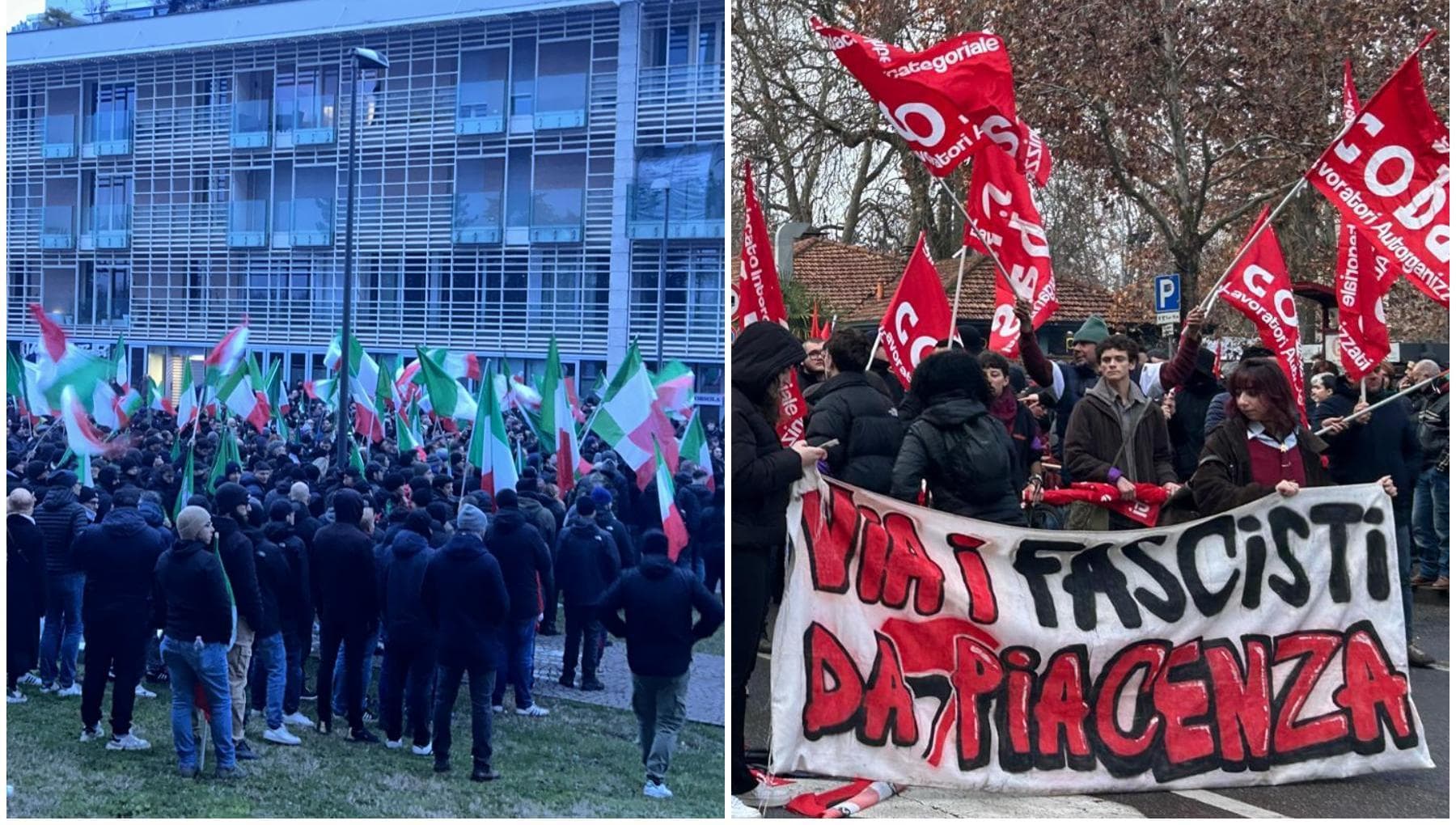 A Piacenza sfilano CasaPound e Patrioti: “Remigrazione”. Il controcorteo: “Via i fascisti da qui”