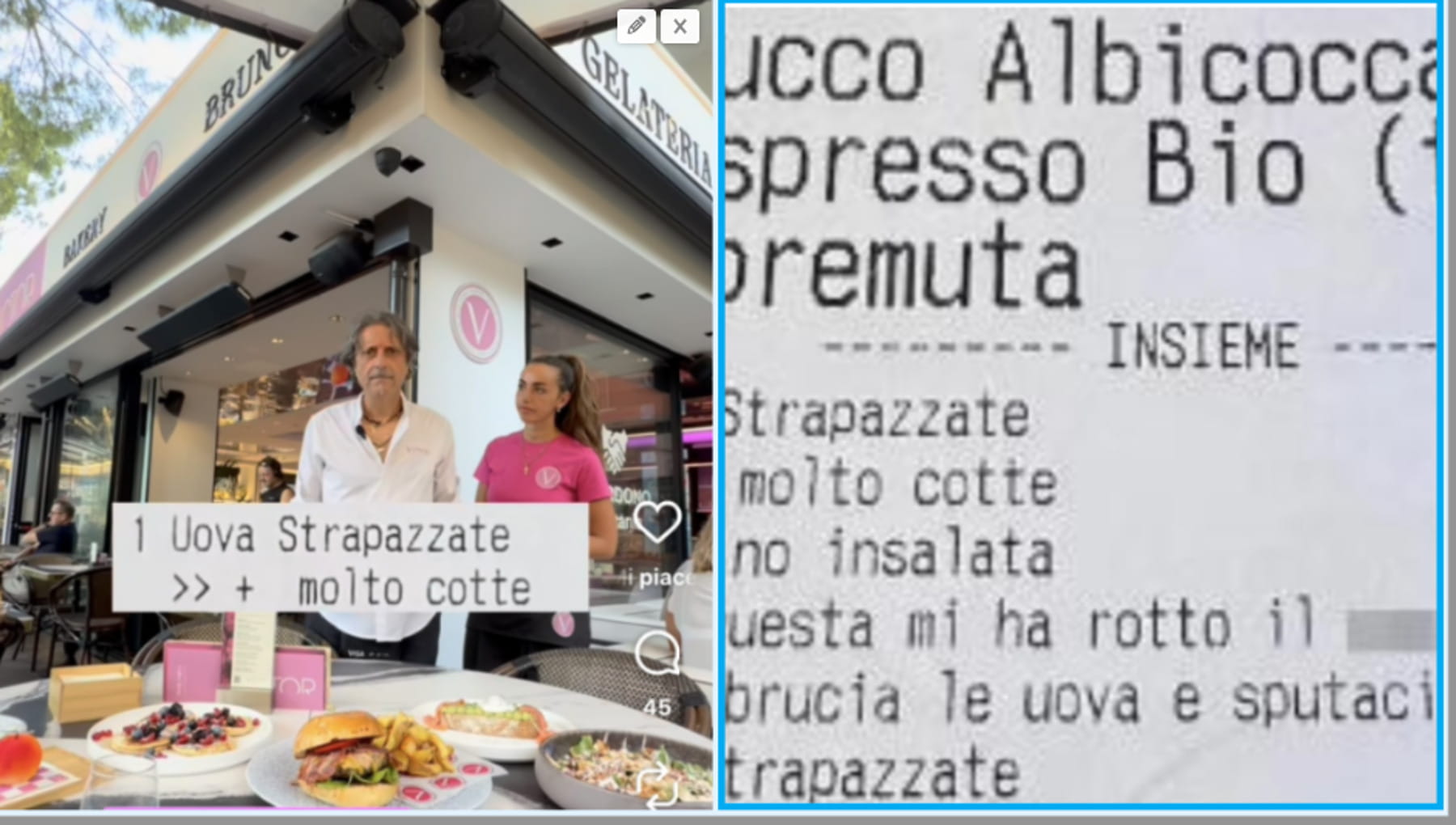 “Sputa nelle sue uova, mi ha rotto”, lo sfogo del cameriere contro la cliente resta sullo scontrino