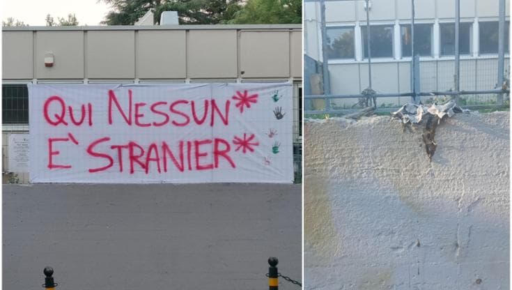 Bruciato lo striscione “Qui nessuno è straniero” davanti a una scuola di Casalecchio