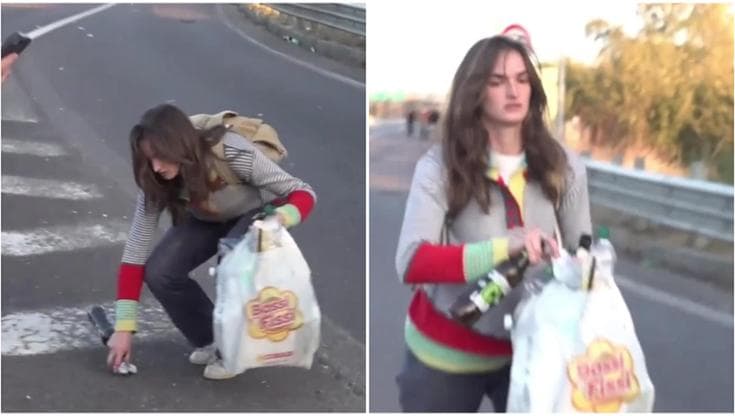 La ragazza che ha raccolto i rifiuti del corteo in tangenziale: “È ciò che insegno come caposcout”