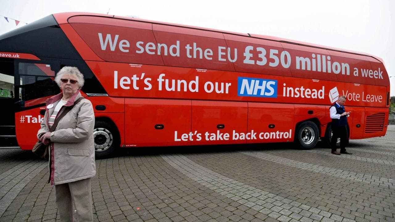 Vote Leave tour de ônibus em St Austell, Cornwall, Reino Unido, 11 de maio de 2016.