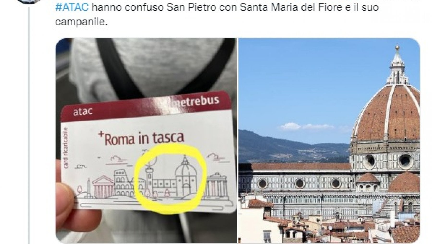 San Pietro o Santa Maria del Fiore? Sulla card dei trasporti pubblici di  Roma c'è il Duomo di Firenze, polemiche e ironia - la Repubblica