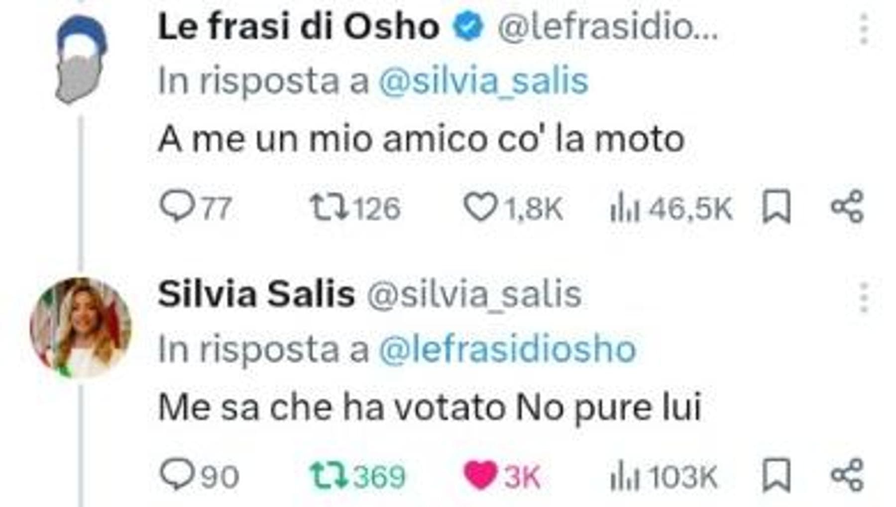 Salis vs Osho, duello social sul referendum: “Mi sa che ha votato no pure lui”
