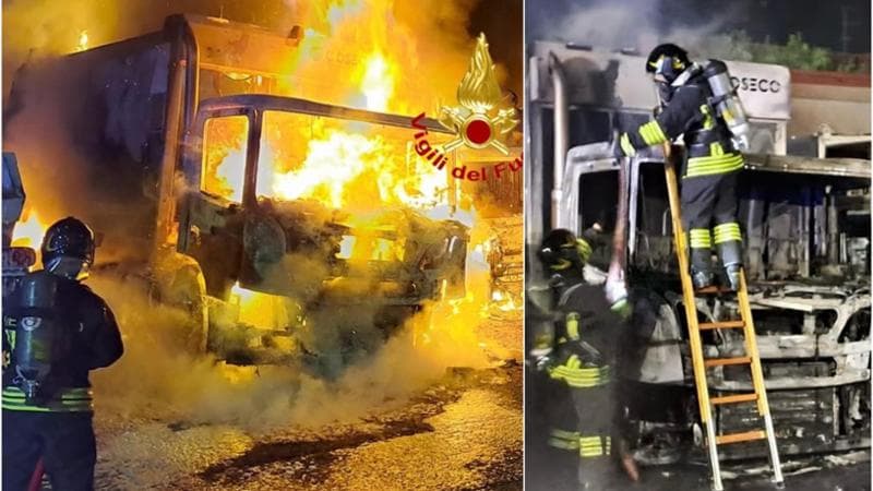 Incendio distrugge tre mezzi della municipalizzata: mistero sulle cause