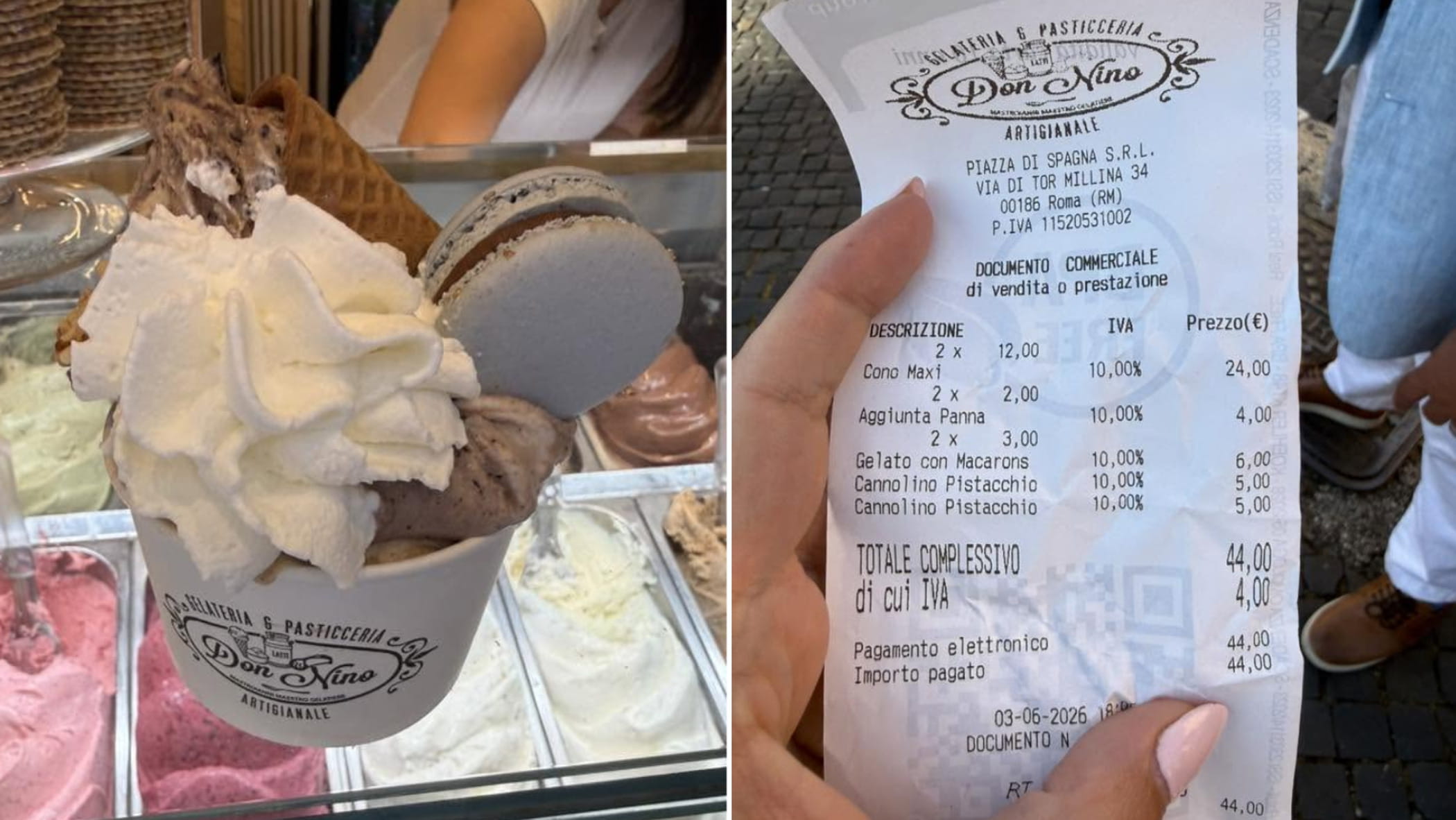 Due gelati (in piedi) a 44 euro: il conto shock per due turisti americani a piazza Navona