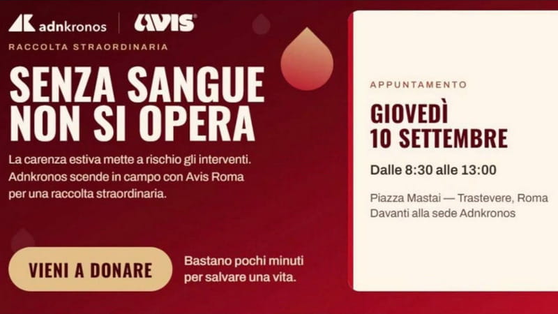Roma, è allarme sangue negli ospedali: raccolta straordinaria a Trastevere il 10 settembre