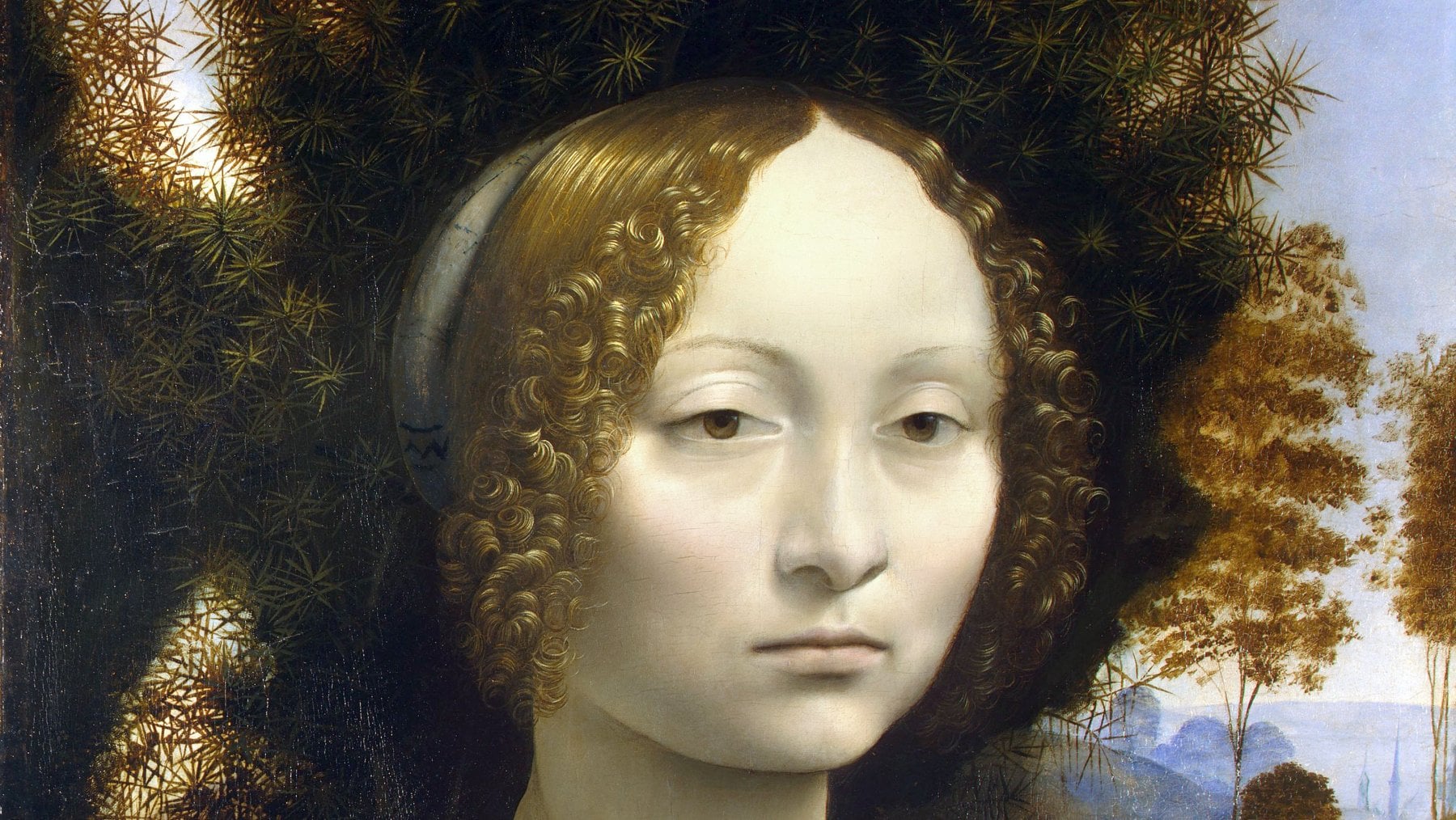 Leonardo da Vinci, Ritratto di Ginevra de' Benci, particolare