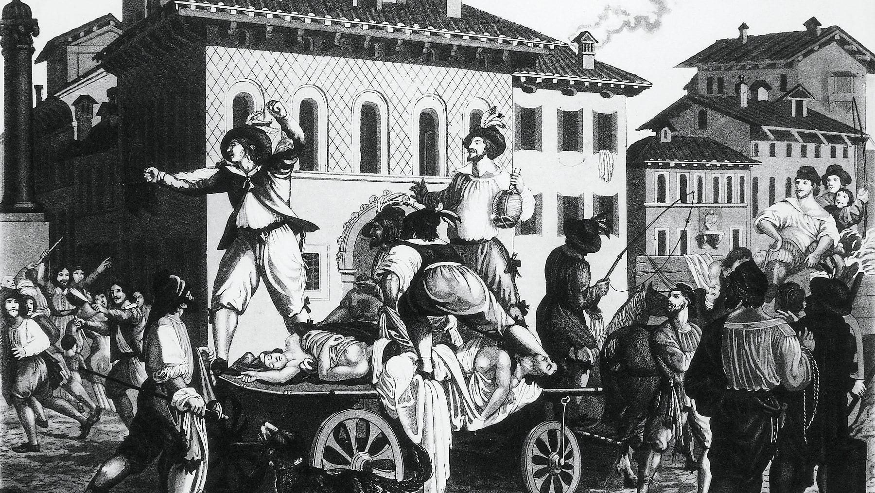 Renzo sul carro dei monatti, in una illustrazione dei Promessi sposi