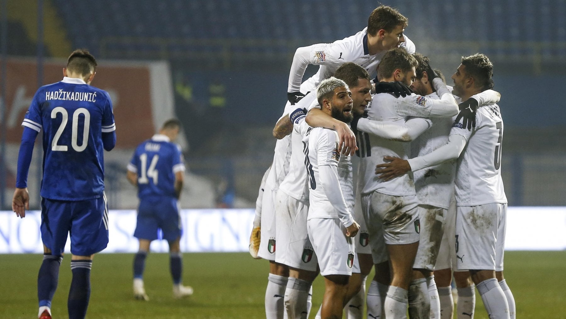 La Nazionale di Mancini. Gli azzurri sono in serie positiva da 22 partite (17 vittorie e cinque pareggi)