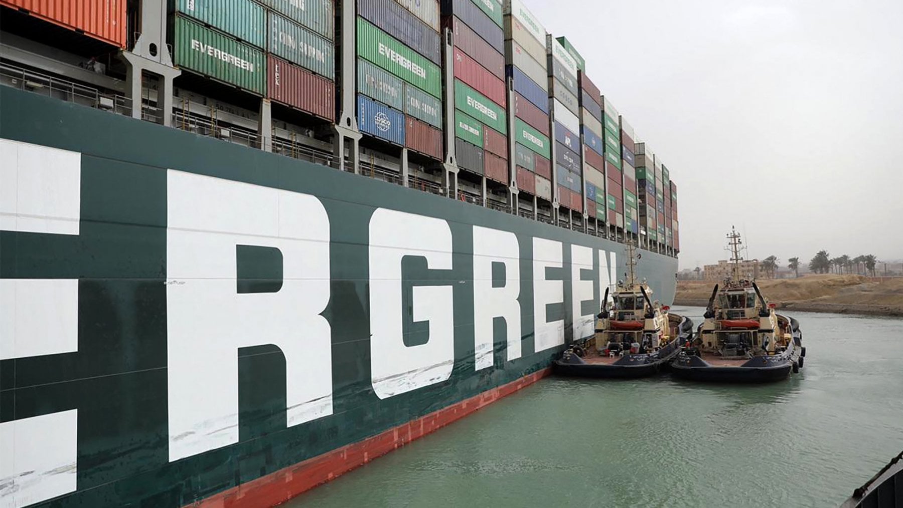 La nave incagliata nel Canale di Suez