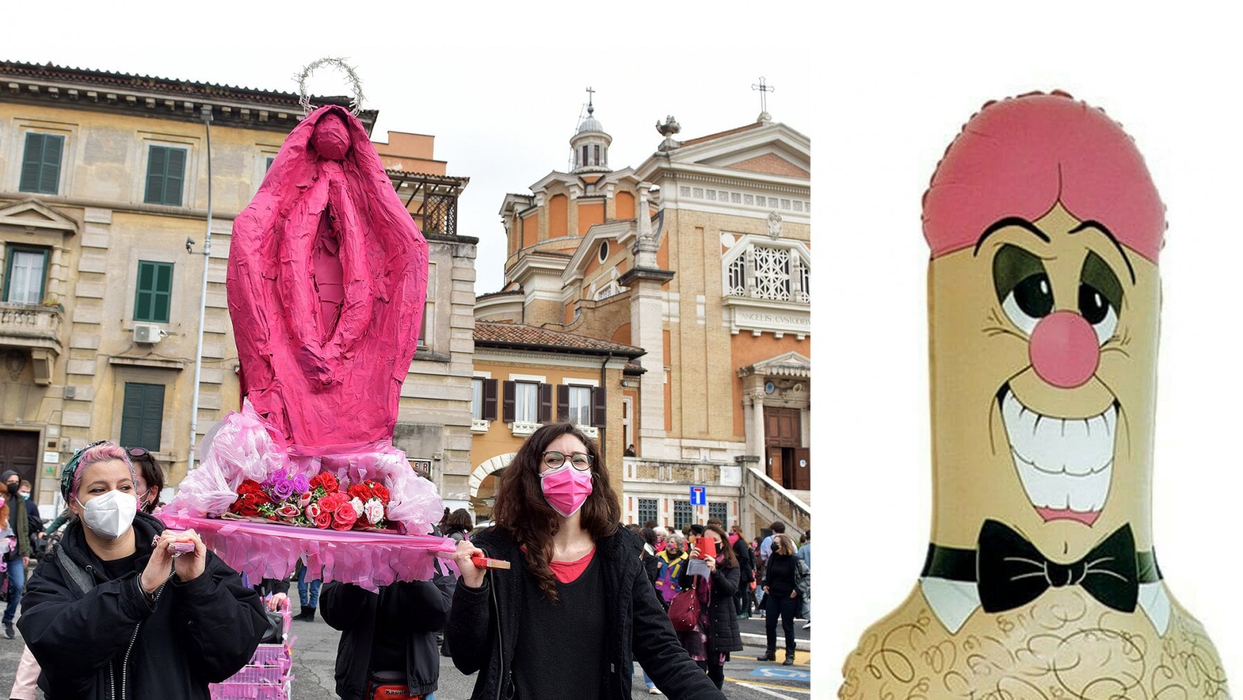 La Holy Vagina delle artiste di Lab Puzzle e il &ldquo;falloncino&rdquo; di Sanremo (da Getty Images)
