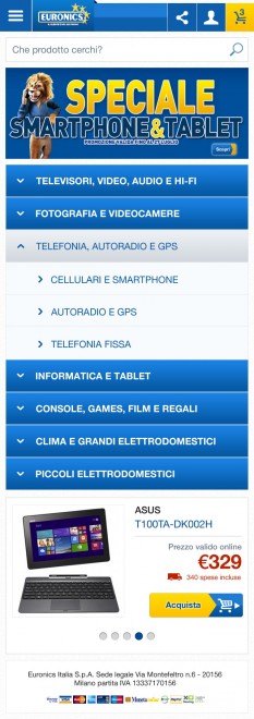 Euronics, nuovo sito mobile per smartphone e tablet