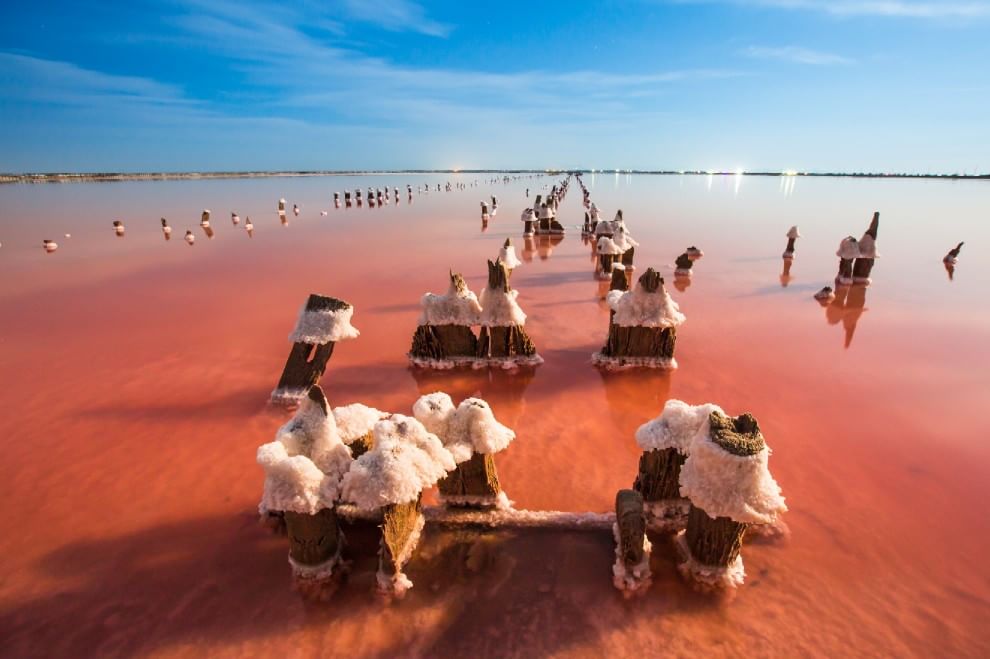 Crimea, miracoli della natura: il lago si tinge di rosa