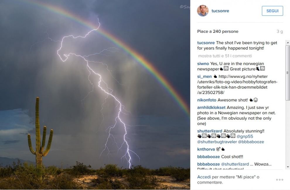 Usa, lampo e arcobaleno insieme: uno scatto inseguito per sette anni