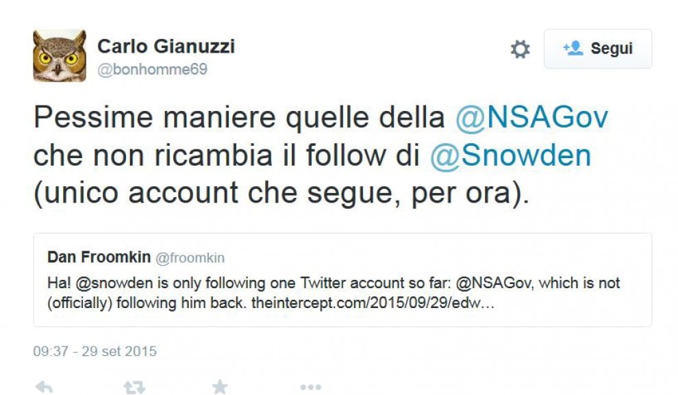 Edward Snowden approda su Twitter: migliaia di follower in poche ore