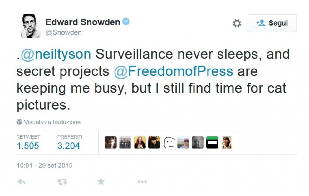 Edward Snowden approda su Twitter: migliaia di follower in poche ore