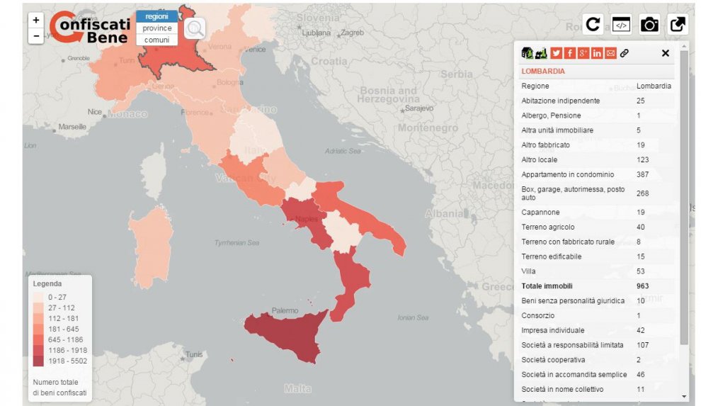 Beni confiscati alle mafie, le tabelle aggiornate a giugno 2015
