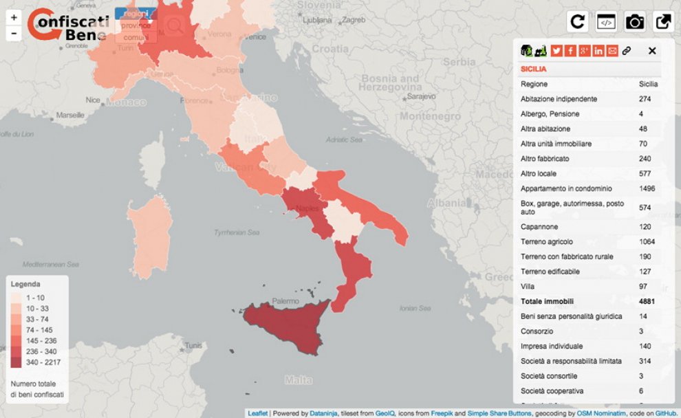 Beni confiscati alle mafie, le tabelle aggiornate a giugno 2015
